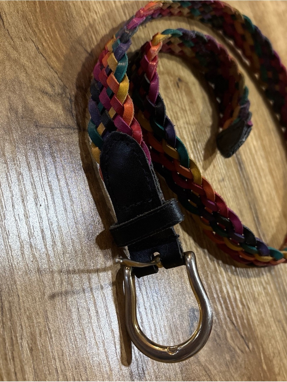 Braided Multicolor Leather Belt with Silver Buckle